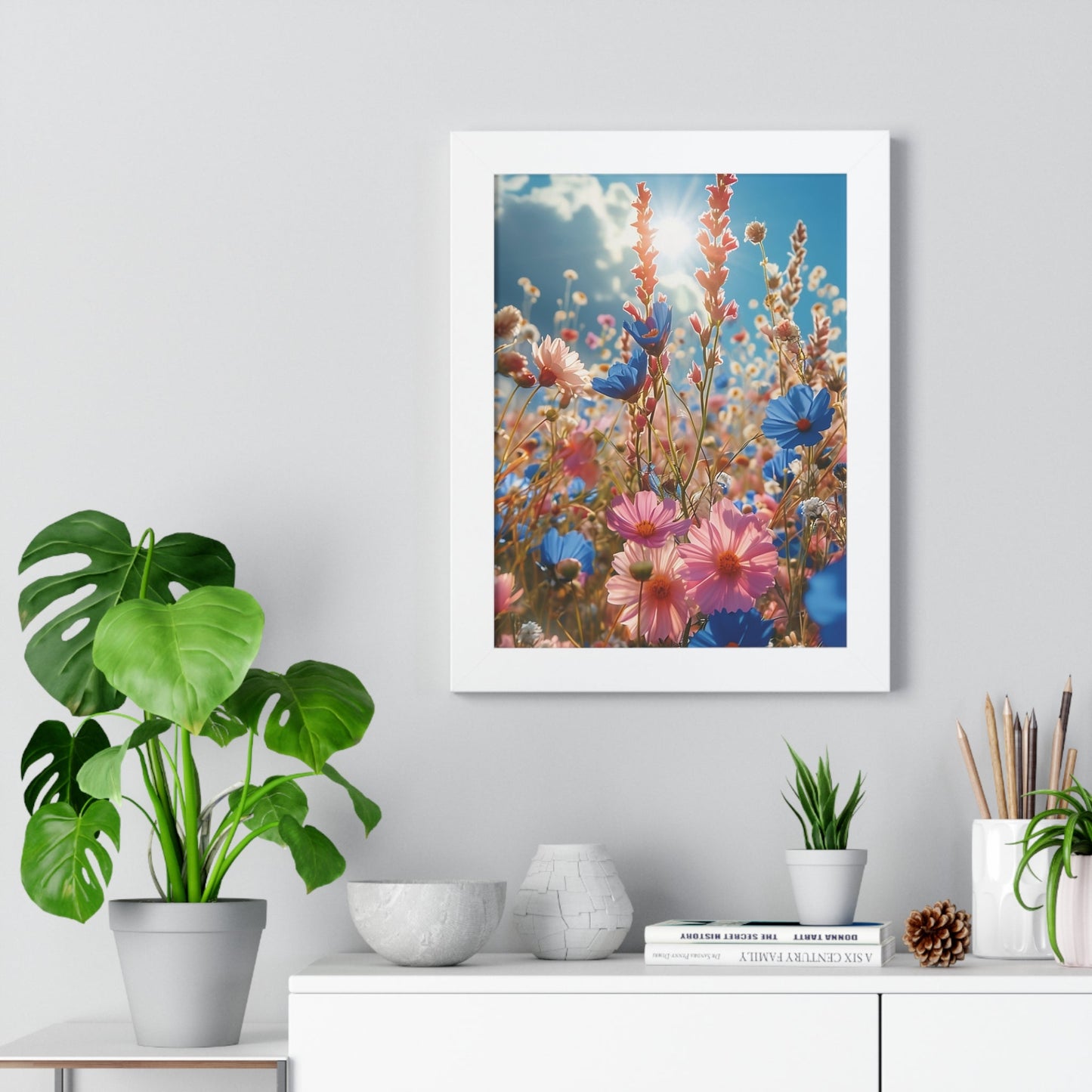 Summer Wildflower Meadow Framed Vertical Poster