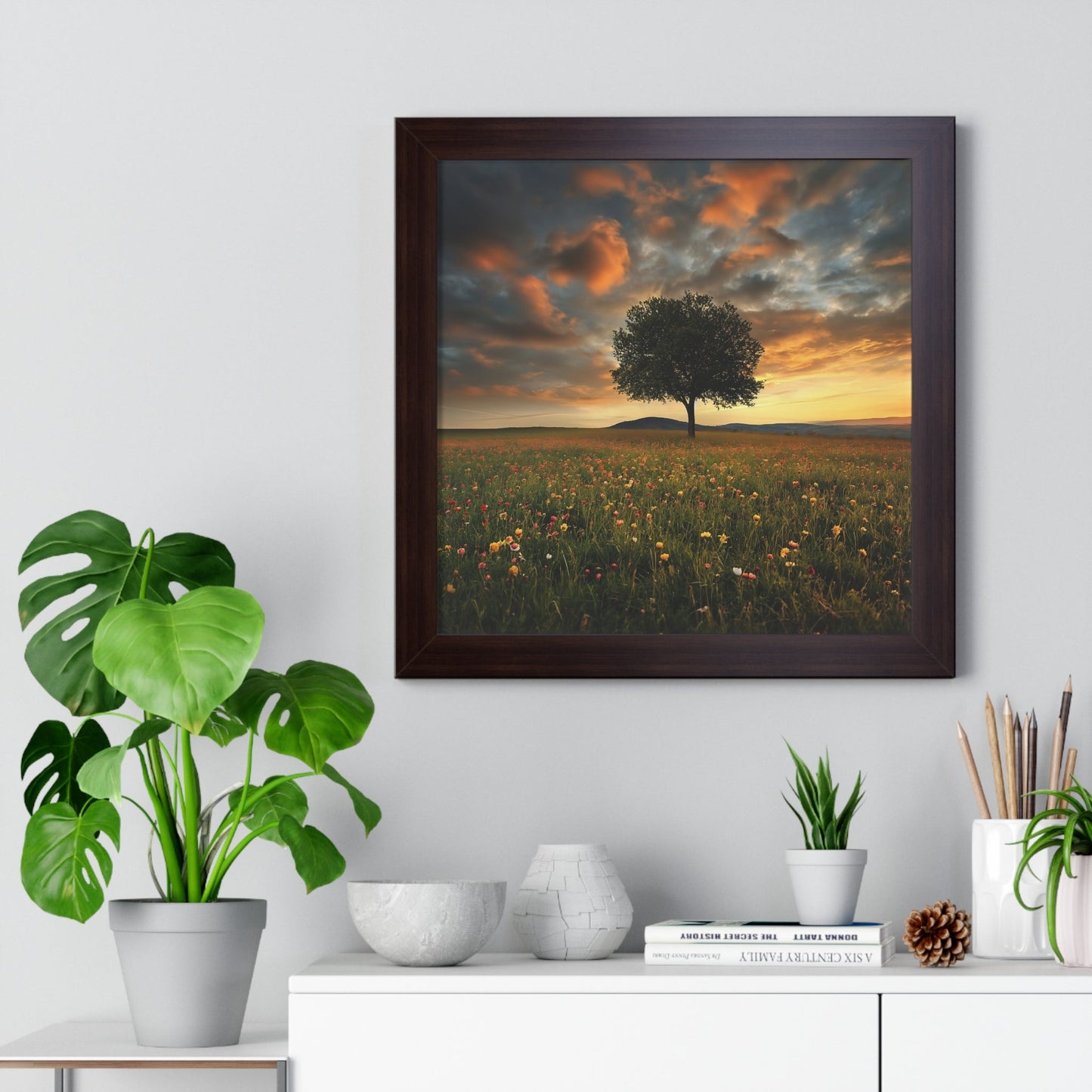 Tree in the Summer Meadow Framed Vertical Poster