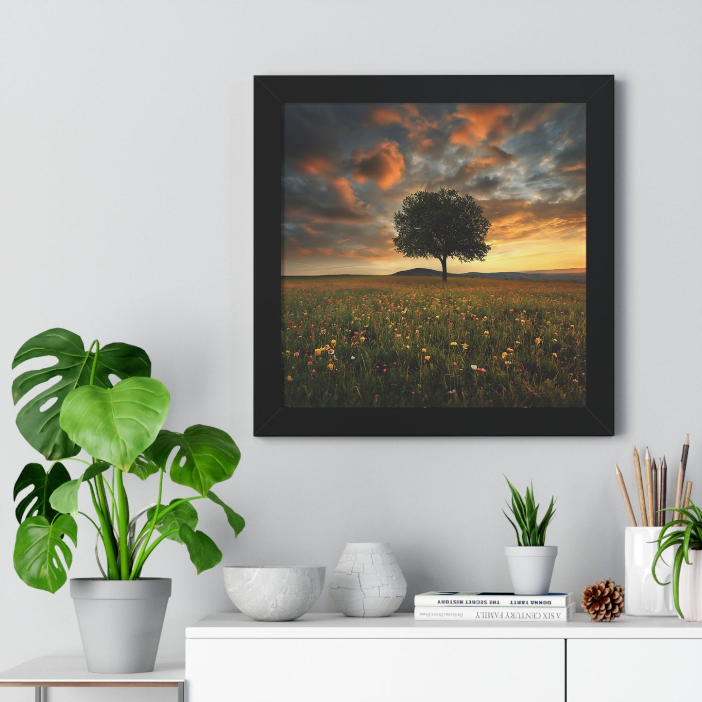 Tree in the Summer Meadow Framed Vertical Poster