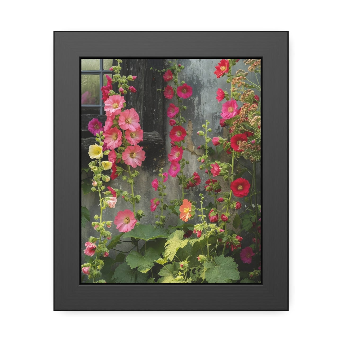 Rustic Hollyhocks Framed Paper Posters