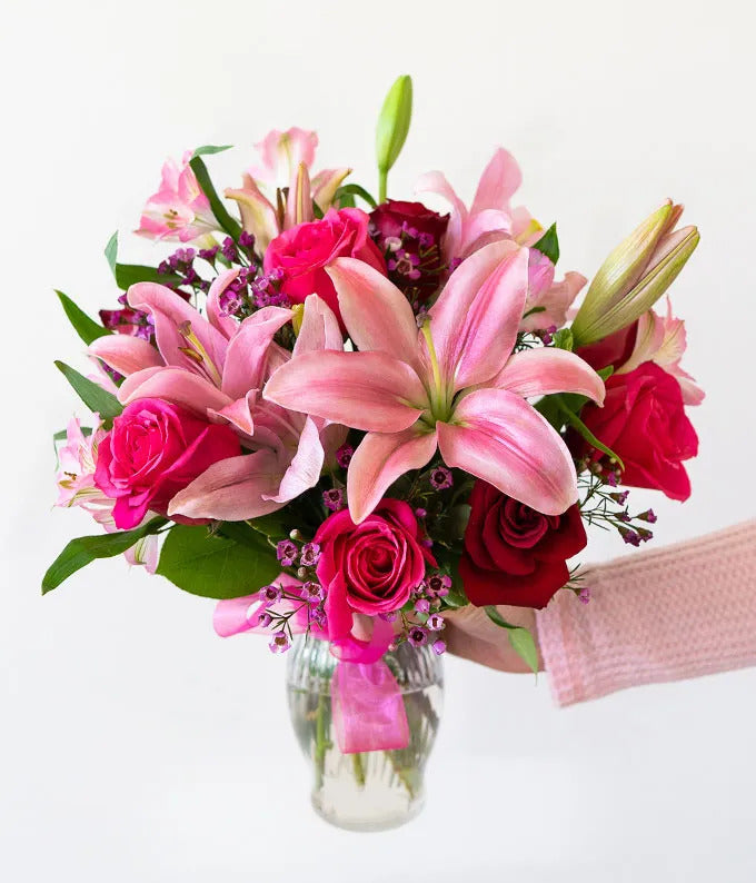 Rose & Lily Birthday Bouquet with Balloon